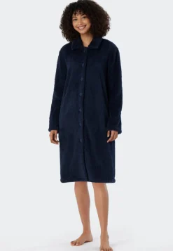 SCHIESSER Essentials badjas, dames kamerjas teddyfleece donkerblauw