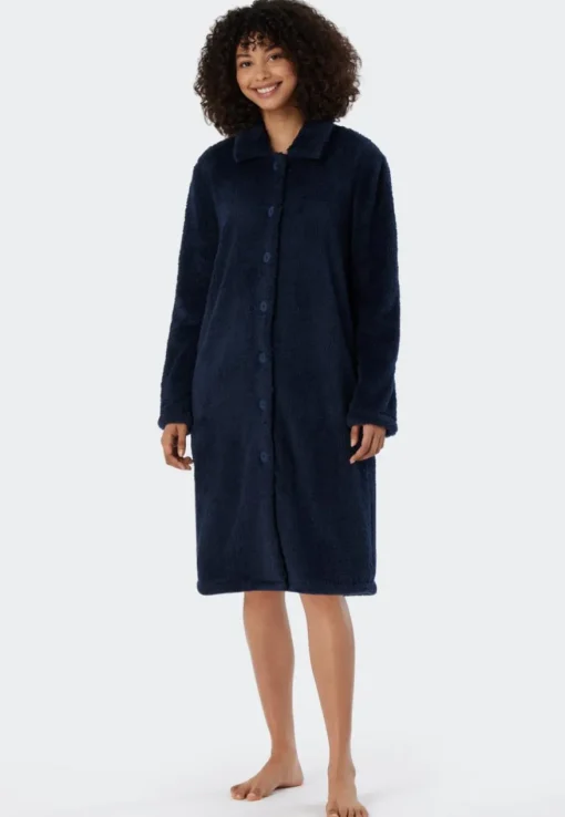 SCHIESSER Essentials badjas, dames kamerjas teddyfleece donkerblauw