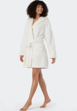 SCHIESSER Essentials badjas, dames kamerjas teddyfleece comfort fit gebroken wit