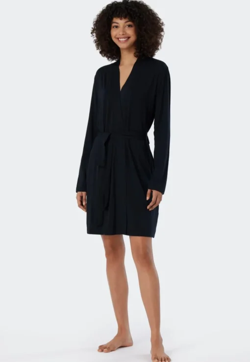 SCHIESSER Essentials badjas, dames kamerjas modal zwart