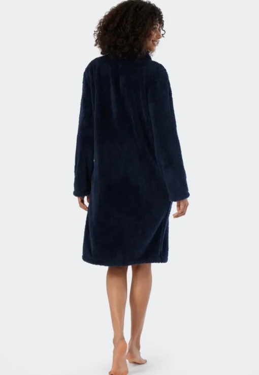 SCHIESSER Essentials badjas, dames kamerjas teddyfleece donkerblauw