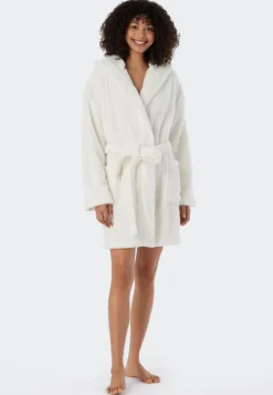 SCHIESSER Essentials badjas, dames kamerjas teddyfleece comfort fit gebroken wit