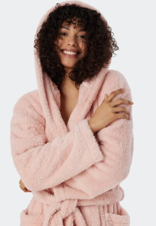 SCHIESSER Essentials badjas, dames kamerjas teddy fleece comfort fit roze