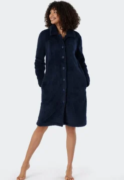 SCHIESSER Essentials badjas, dames kamerjas teddyfleece donkerblauw