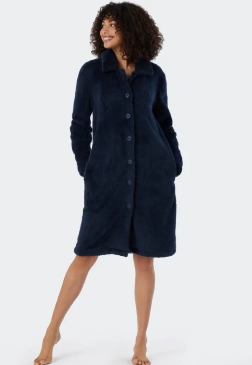 SCHIESSER Essentials badjas, dames kamerjas teddyfleece donkerblauw
