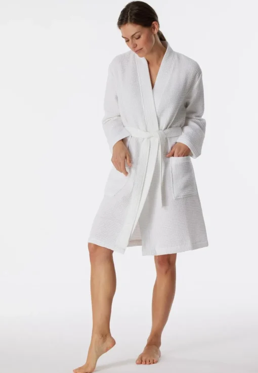 SCHIESSER Essentials badjas, dames badjas wafelpique wit