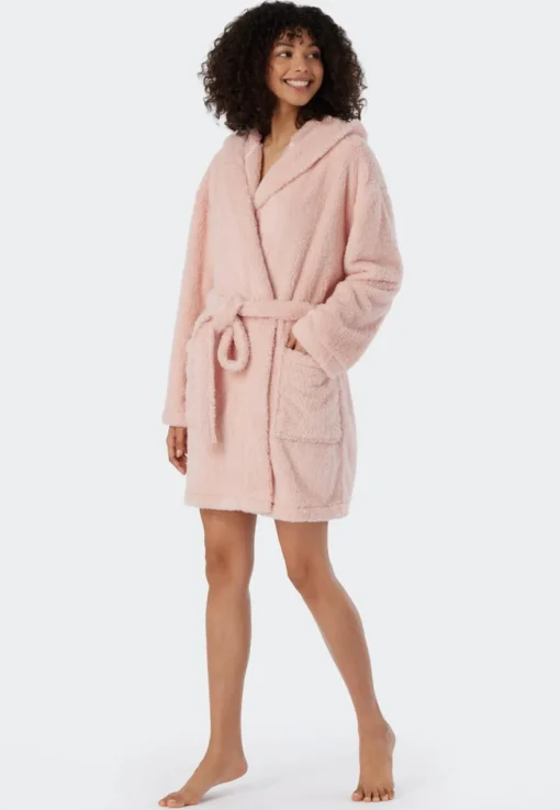 SCHIESSER Essentials badjas, dames kamerjas teddy fleece comfort fit roze