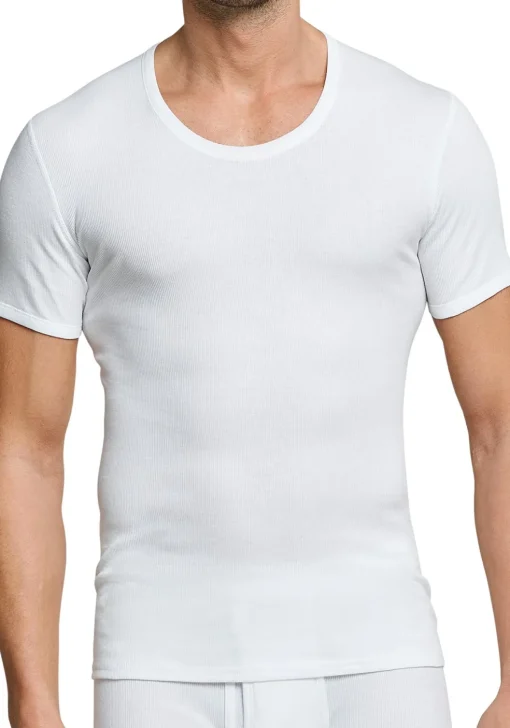 SCHIESSER Essentials T-shirt (1-pack), Doppelribb met O-hals, wit