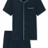 SCHIESSER Fine Interlock shortamaset, heren shortama interlock donkerblauw