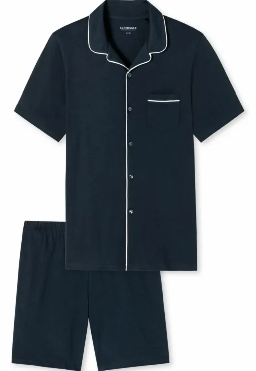 SCHIESSER Fine Interlock shortamaset, heren shortama interlock donkerblauw