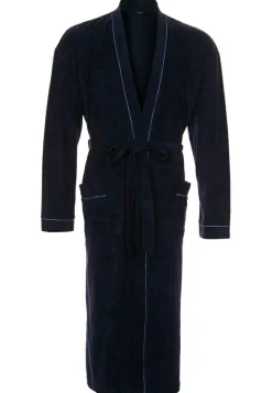 SCHIESSER heren badjas, badstof, blauw met contrastbies