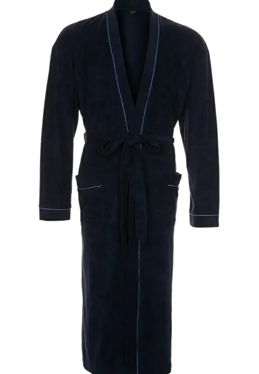 SCHIESSER heren badjas, badstof, blauw met contrastbies