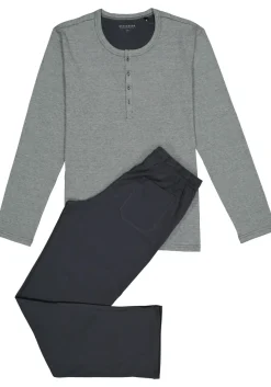 SCHIESSER heren pyjama, O-hals met knoopjes, grijs