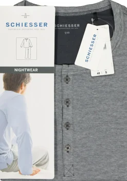 SCHIESSER heren pyjama, O-hals met knoopjes, grijs