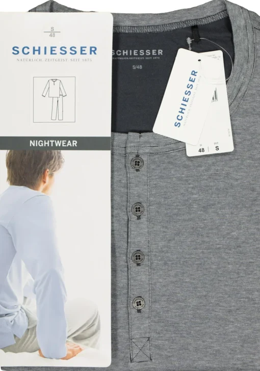 SCHIESSER heren pyjama, O-hals met knoopjes, grijs