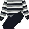 SCHIESSER heren pyjama, V-hals, blauw met wit en grijs gestreept