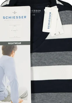 SCHIESSER heren pyjama, V-hals, blauw met wit en grijs gestreept
