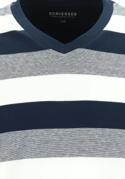 SCHIESSER heren pyjama, V-hals, blauw met wit en grijs gestreept