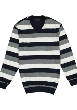 SCHIESSER heren pyjama, V-hals, blauw met wit en grijs gestreept