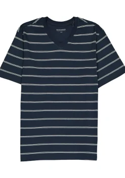 SCHIESSER heren shortama, V-hals, blauw met wit gestreept