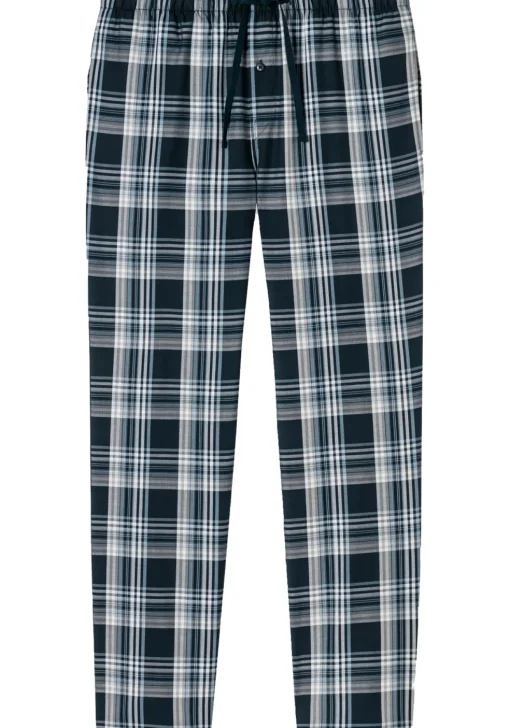 SCHIESSER Mix+Relax lounge broek, lange pijpen, dun niet elastisch, blauw geruit
