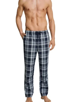 SCHIESSER Mix+Relax lounge broek, lange pijpen, dun niet elastisch, blauw geruit
