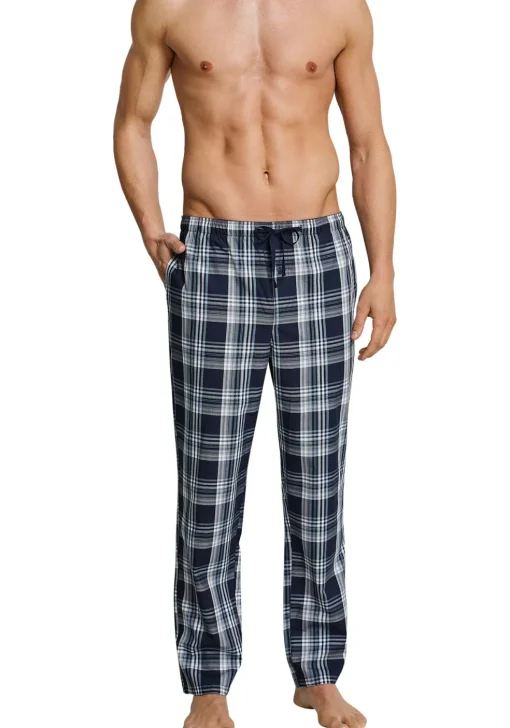SCHIESSER Mix+Relax lounge broek, lange pijpen, dun niet elastisch, blauw geruit