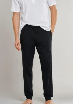 SCHIESSER Mix+Relax lounge broek, lange pijpen met boord, dun, zwart