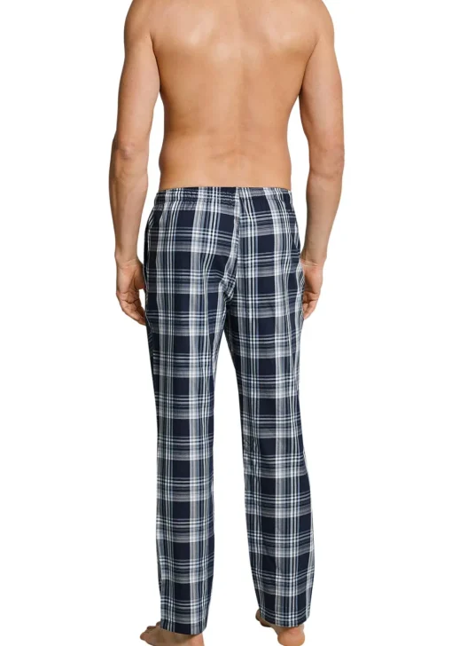 SCHIESSER Mix+Relax lounge broek, lange pijpen, dun niet elastisch, blauw geruit