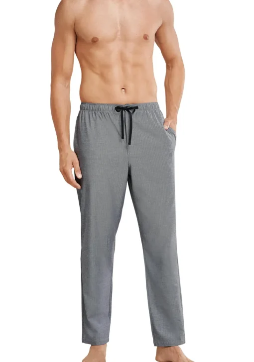 SCHIESSER Mix+Relax lounge broek, lange pijpen, dun niet elastisch, zwart met wit visgraat dessin