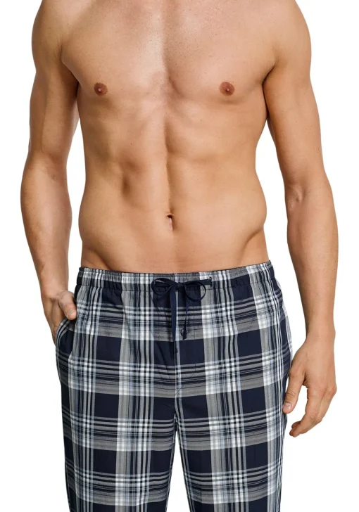 SCHIESSER Mix+Relax lounge broek, lange pijpen, dun niet elastisch, blauw geruit