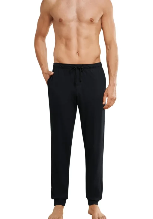 SCHIESSER Mix+Relax lounge broek, lange pijpen met boord, dun, zwart