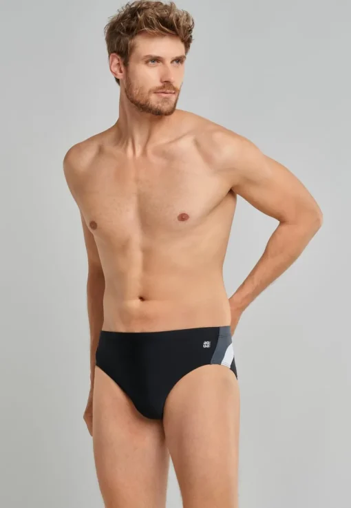 SCHIESSER Nautical Active heren badkleding, retro zwembroek in gerecyclede tricot zijstrepen zwart