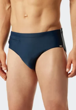 SCHIESSER Nautical Casual heren badkleding, zwemslip met ritszakje tricot gerecycled fijne stroken admiraalblauw