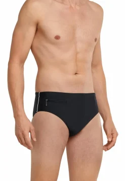 SCHIESSER nautical casual heren badkleding, bad-sir met ritszakje gerecycled tricot fijne strepen zwart