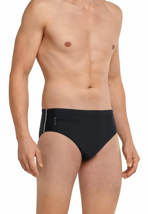SCHIESSER nautical casual heren badkleding, bad-sir met ritszakje gerecycled tricot fijne strepen zwart