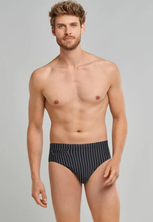 SCHIESSER Nautical Casual heren badkleding, zwemslip met ritszak breiwerk gerecycled strepen zwart