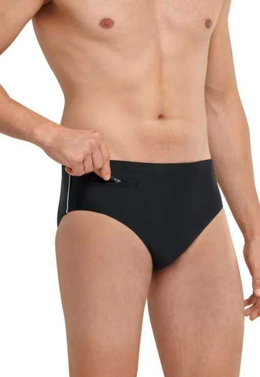 SCHIESSER nautical casual heren badkleding, bad-sir met ritszakje gerecycled tricot fijne strepen zwart