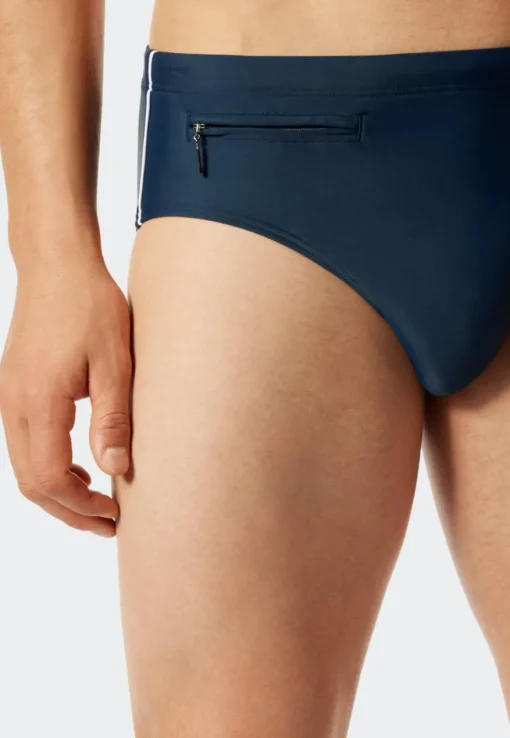 SCHIESSER Nautical Casual heren badkleding, zwemslip met ritszakje tricot gerecycled fijne stroken admiraalblauw