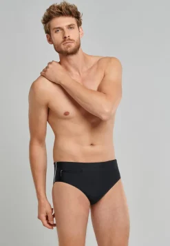 SCHIESSER nautical casual heren badkleding, bad-sir met ritszakje gerecycled tricot fijne strepen zwart