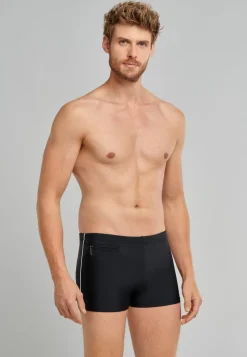 SCHIESSER nautisch casual heren badkleding, retro zwembroek met ritszakje in gerecyclede tricot fijne strepen zwart