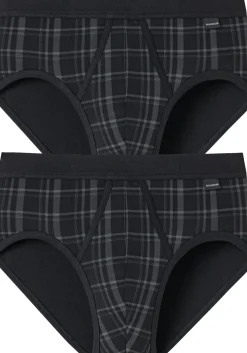 SCHIESSER Original Classics sportslips (2-pack), Feinripp met gulp, zwart geruit
