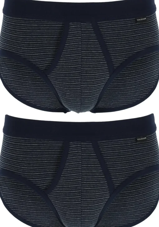 SCHIESSER Original Classics sportslips (2-pack), Feinripp met gulp, donkerblauw gestreept