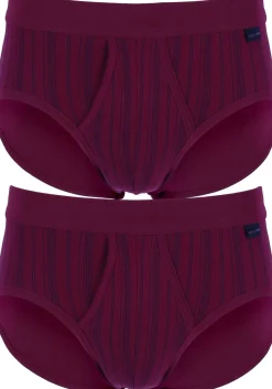 SCHIESSER Original Classics sportslips (2-pack), Feinripp met gulp, bordeaux rood gestreept