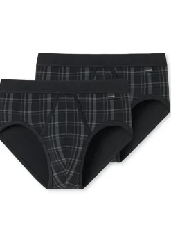 SCHIESSER Original Classics sportslips (2-pack), Feinripp met gulp, zwart geruit
