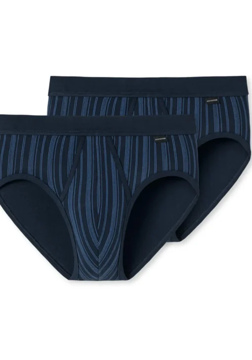 SCHIESSER Original Classics sportslips (2-pack), Feinripp met gulp, donkerblauw gestreept