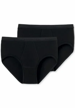 SCHIESSER Original Feinripp slip (2-pack), heren sportslips met gulp, fijnrib, zwart