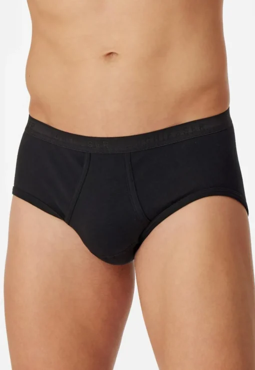 SCHIESSER Original Feinripp slip (2-pack), heren sportslips met gulp, fijnrib, zwart