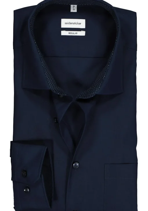 Seidensticker regular fit overhemd, donkerblauw (contrast)