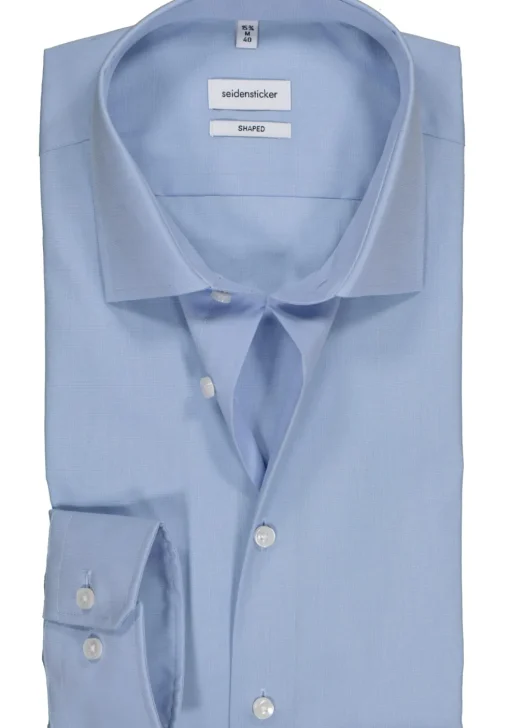 Seidensticker shaped fit overhemd, blauw fil a fil
